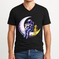 Astronaut Playing Guitar With An Alien On The Moon V-Neck T-Shirt