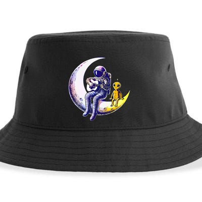 Astronaut Playing Guitar With An Alien On The Moon Sustainable Bucket Hat