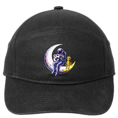 Astronaut Playing Guitar With An Alien On The Moon 7-Panel Snapback Hat