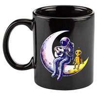 Astronaut Playing Guitar With An Alien On The Moon 11oz C Handle Ceramic Mug