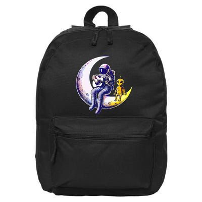 Astronaut Playing Guitar With An Alien On The Moon 16 in Basic Backpack