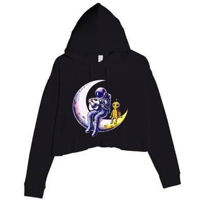 Astronaut Playing Guitar With An Alien On The Moon Crop Fleece Hoodie