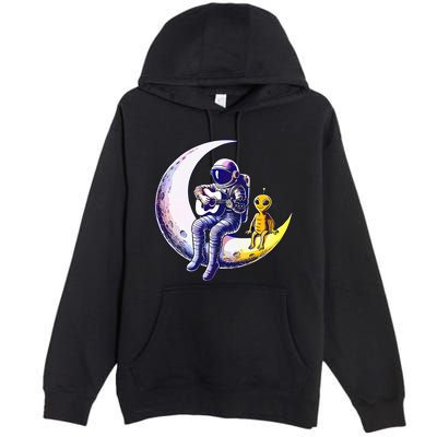 Astronaut Playing Guitar With An Alien On The Moon Premium Pullover Hoodie