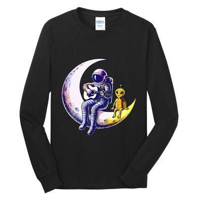 Astronaut Playing Guitar With An Alien On The Moon Tall Long Sleeve T-Shirt