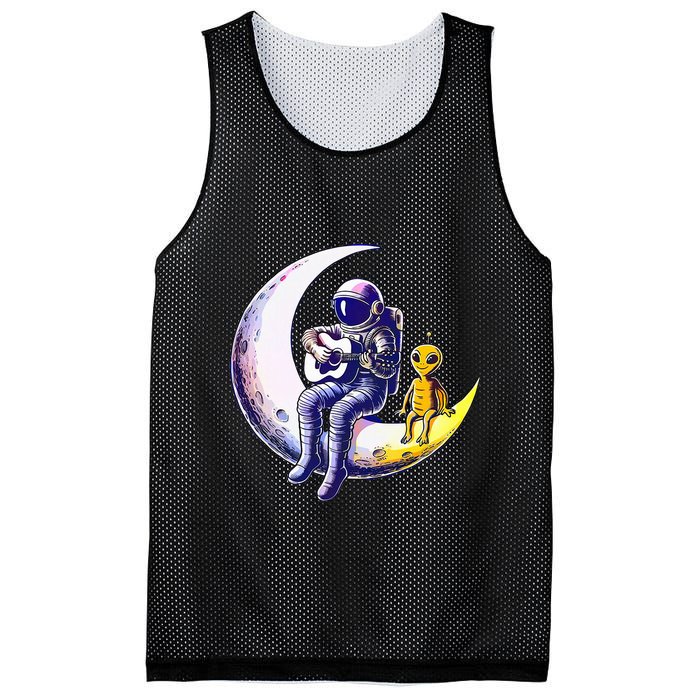 Astronaut Playing Guitar With An Alien On The Moon Mesh Reversible Basketball Jersey Tank