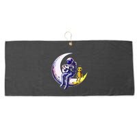 Astronaut Playing Guitar With An Alien On The Moon Large Microfiber Waffle Golf Towel