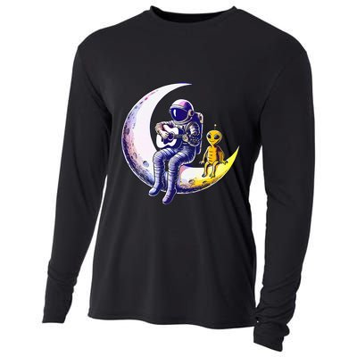 Astronaut Playing Guitar With An Alien On The Moon Cooling Performance Long Sleeve Crew