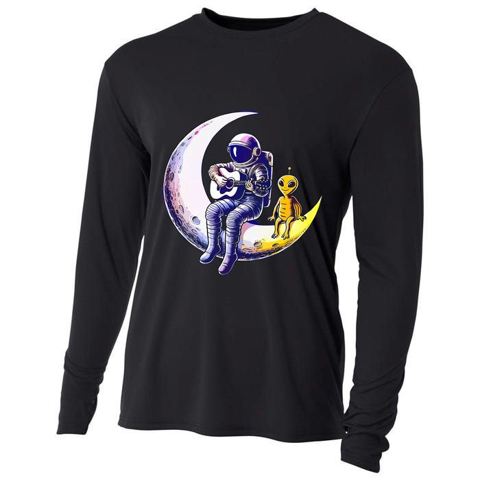 Astronaut Playing Guitar With An Alien On The Moon Cooling Performance Long Sleeve Crew