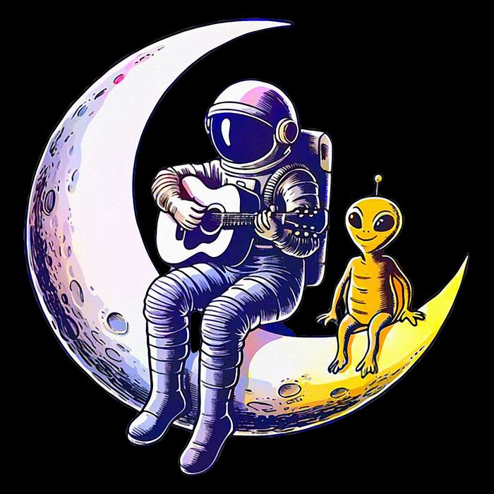 Astronaut Playing Guitar With An Alien On The Moon Cooling Performance Long Sleeve Crew