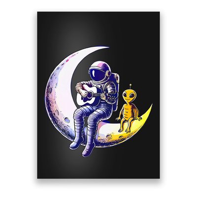 Astronaut Playing Guitar With An Alien On The Moon Poster