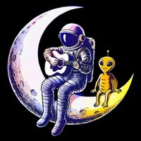 Astronaut Playing Guitar With An Alien On The Moon Poster