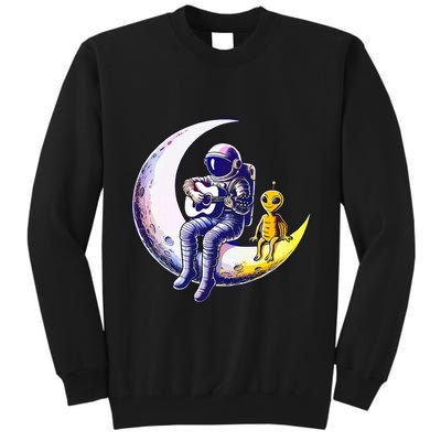 Astronaut Playing Guitar With An Alien On The Moon Tall Sweatshirt