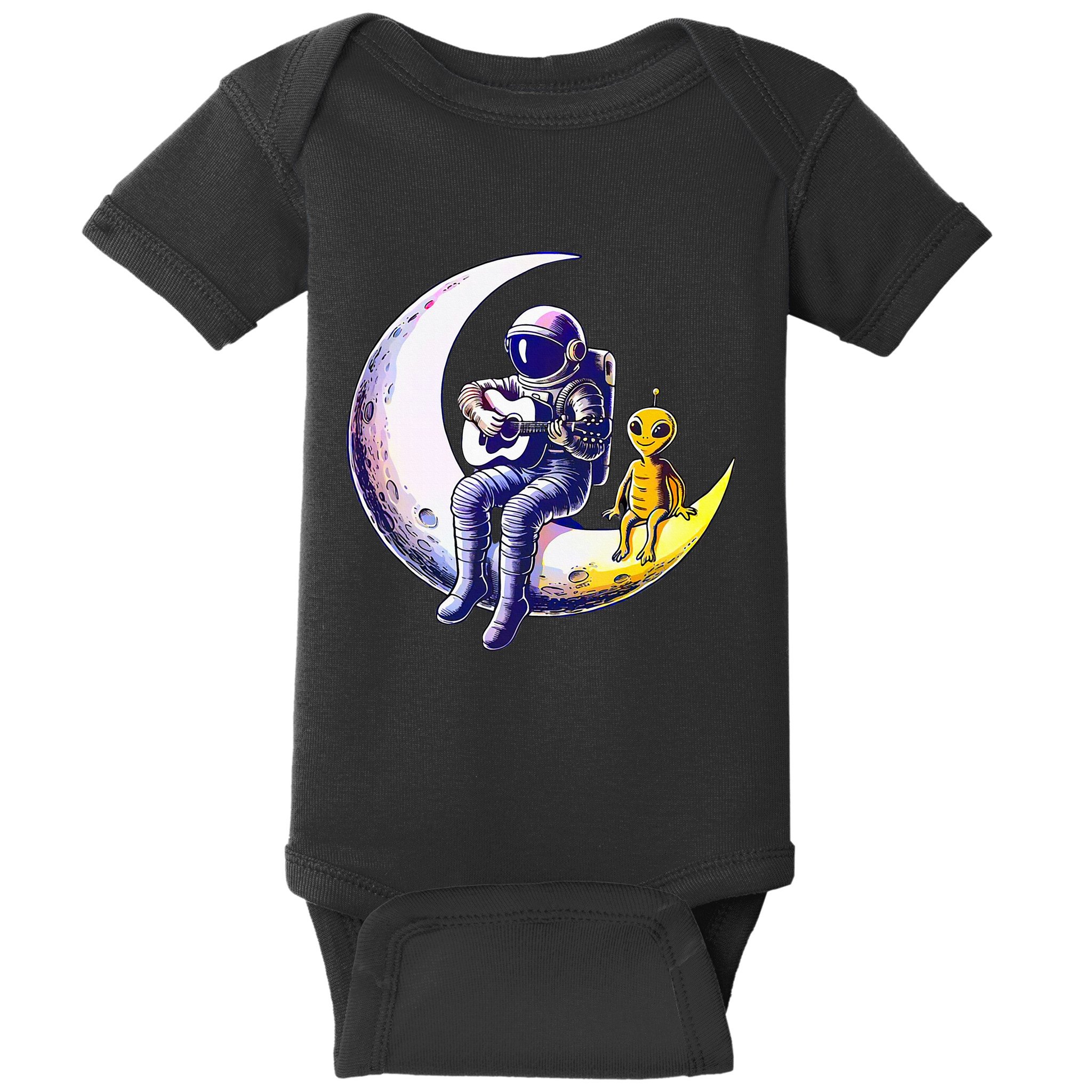 Astronaut Playing Guitar With An Alien On The Moon Baby Bodysuit
