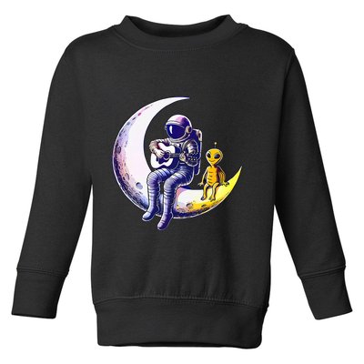 Astronaut Playing Guitar With An Alien On The Moon Toddler Sweatshirt
