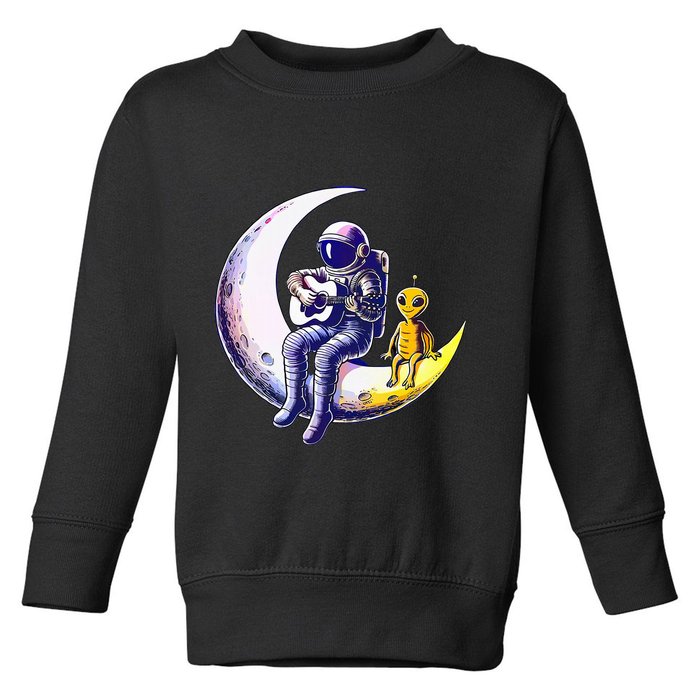 Astronaut Playing Guitar With An Alien On The Moon Toddler Sweatshirt