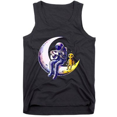 Astronaut Playing Guitar With An Alien On The Moon Tank Top