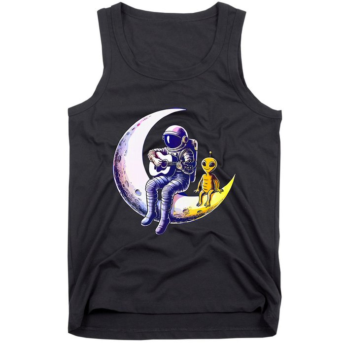 Astronaut Playing Guitar With An Alien On The Moon Tank Top