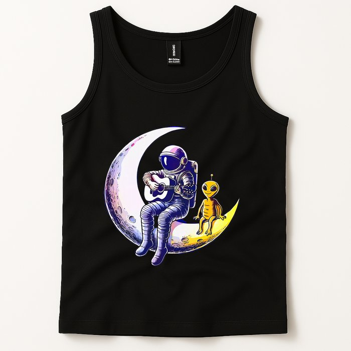 Astronaut Playing Guitar With An Alien On The Moon Tank Top