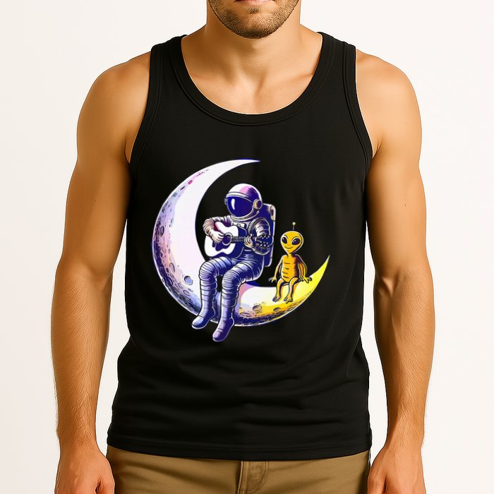 Astronaut Playing Guitar With An Alien On The Moon Tank Top