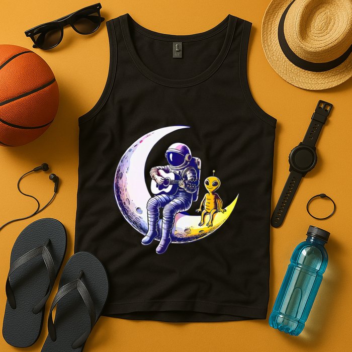 Astronaut Playing Guitar With An Alien On The Moon Tank Top