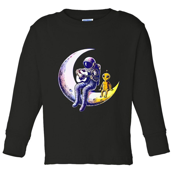 Astronaut Playing Guitar With An Alien On The Moon Toddler Long Sleeve Shirt