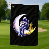 Astronaut Playing Guitar With An Alien On The Moon Golf Towel