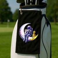 Astronaut Playing Guitar With An Alien On The Moon Golf Towel