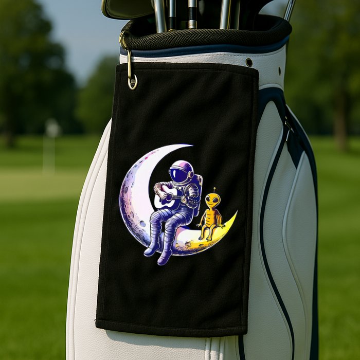 Astronaut Playing Guitar With An Alien On The Moon Golf Towel