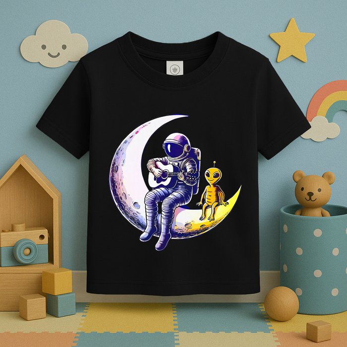 Astronaut Playing Guitar With An Alien On The Moon Toddler T-Shirt