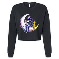 Astronaut Playing Guitar With An Alien On The Moon Cropped Pullover Crew