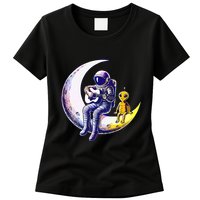 Astronaut Playing Guitar With An Alien On The Moon Womens T-Shirt