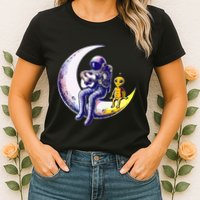 Astronaut Playing Guitar With An Alien On The Moon Womens T-Shirt