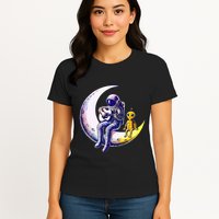 Astronaut Playing Guitar With An Alien On The Moon Womens T-Shirt