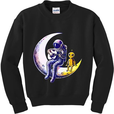Astronaut Playing Guitar With An Alien On The Moon Kids Sweatshirt