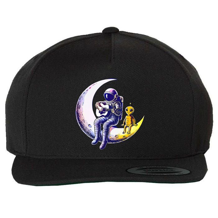 Astronaut Playing Guitar With An Alien On The Moon Wool Snapback Cap