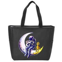 Astronaut Playing Guitar With An Alien On The Moon Zip Tote Bag