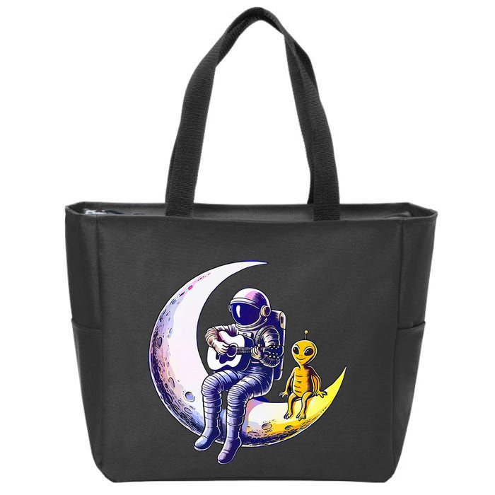 Astronaut Playing Guitar With An Alien On The Moon Zip Tote Bag