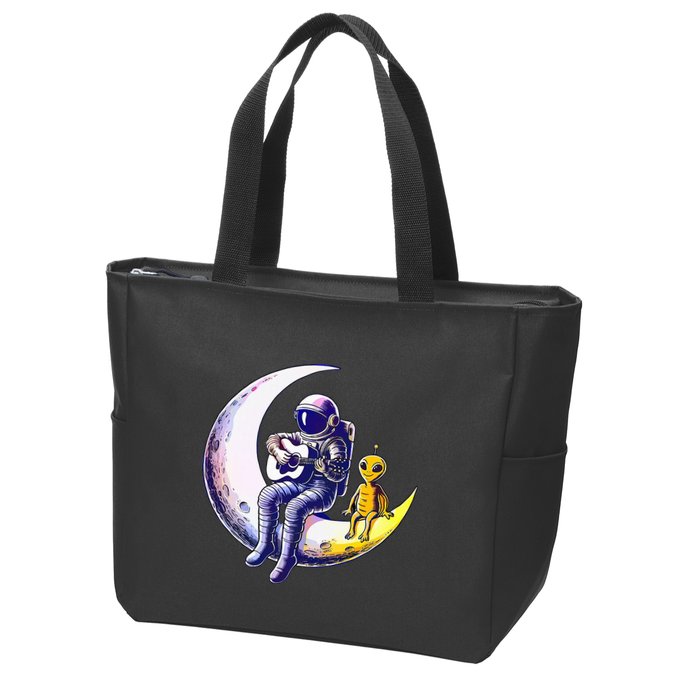 Astronaut Playing Guitar With An Alien On The Moon Zip Tote Bag