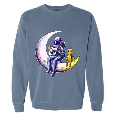 Astronaut Playing Guitar With An Alien On The Moon Garment-Dyed Sweatshirt