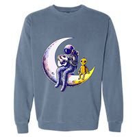 Astronaut Playing Guitar With An Alien On The Moon Garment-Dyed Sweatshirt