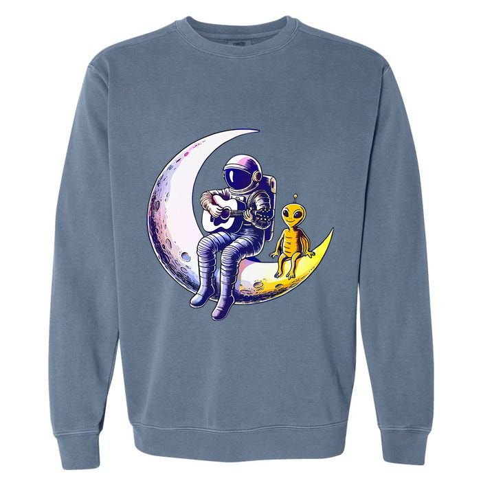 Astronaut Playing Guitar With An Alien On The Moon Garment-Dyed Sweatshirt