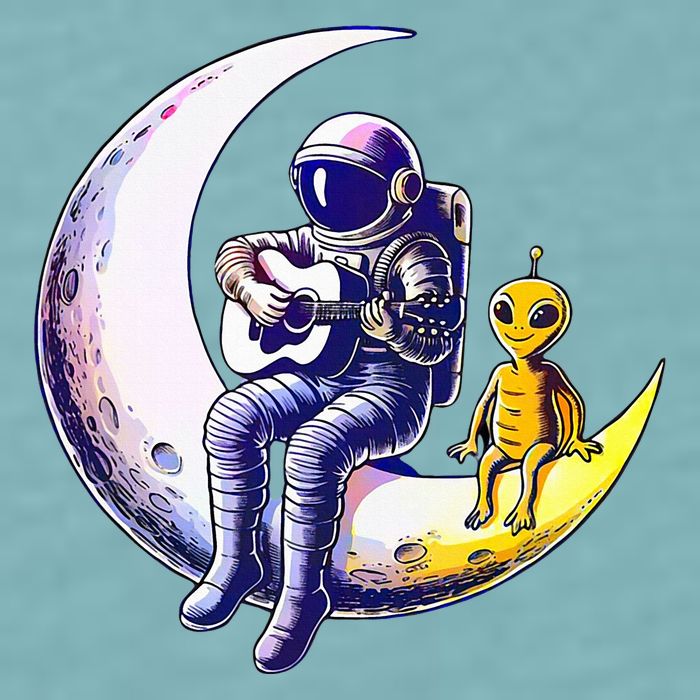 Astronaut Playing Guitar With An Alien On The Moon Sueded Cloud Jersey T-Shirt