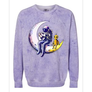 Astronaut Playing Guitar With An Alien On The Moon Colorblast Crewneck Sweatshirt