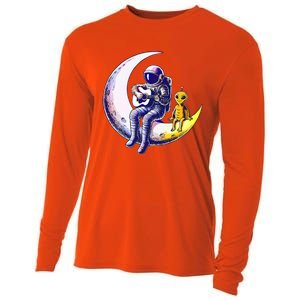 Astronaut Playing Guitar With An Alien On The Moon Cooling Performance Long Sleeve Crew