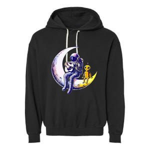 Astronaut Playing Guitar With An Alien On The Moon Garment-Dyed Fleece Hoodie