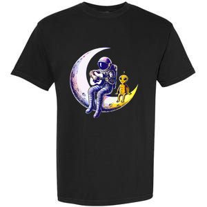 Astronaut Playing Guitar With An Alien On The Moon Garment-Dyed Heavyweight T-Shirt