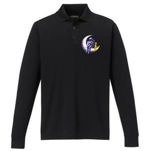 Astronaut Playing Guitar With An Alien On The Moon Performance Long Sleeve Polo