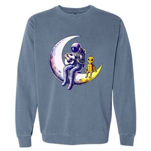 Astronaut Playing Guitar With An Alien On The Moon Garment-Dyed Sweatshirt