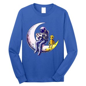 Astronaut Playing Guitar With An Alien On The Moon Long Sleeve Shirt