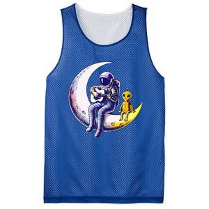 Astronaut Playing Guitar With An Alien On The Moon Mesh Reversible Basketball Jersey Tank